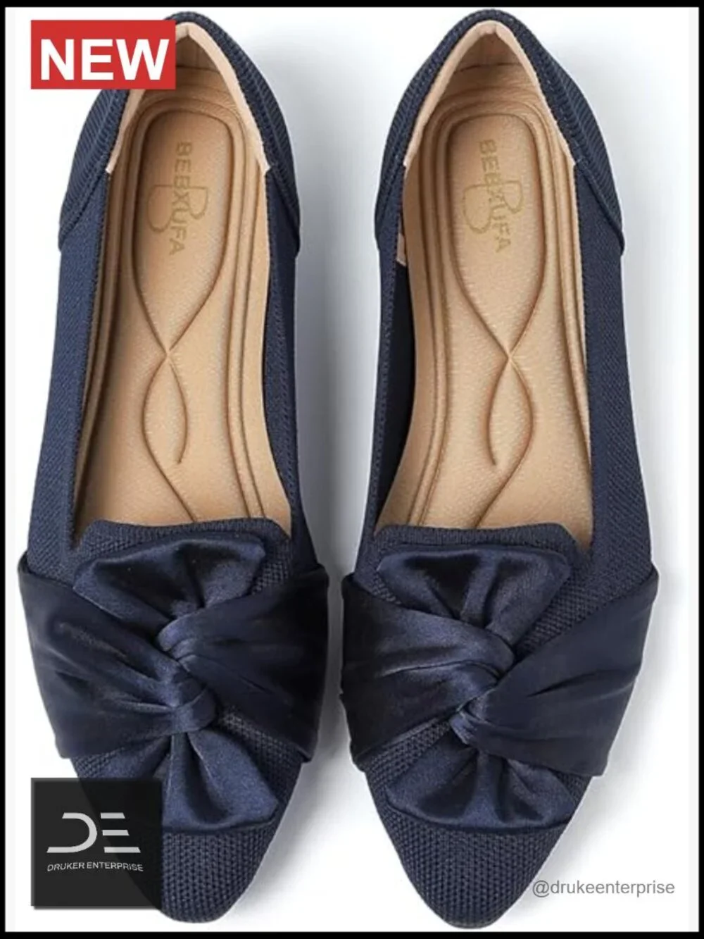 Women's Breathable Mesh Pointed Toe Ballet Flats with Bow, Non-Slip Rubber